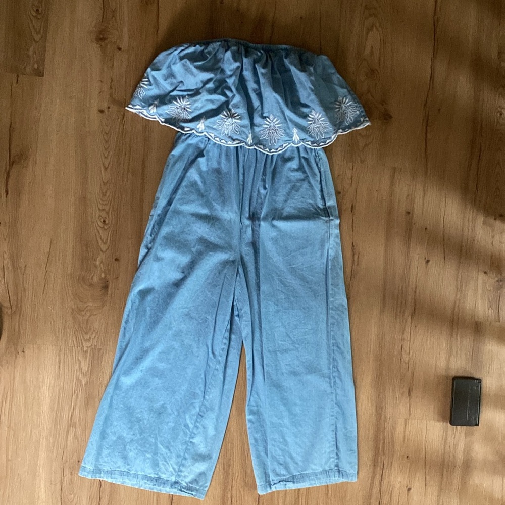 Denim Strapless Romper - Large